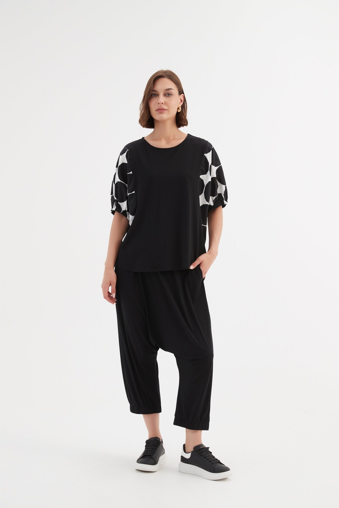 Tirelli Puff Sleeve Combi Tee Black Spot Print - Blue Water Clothing