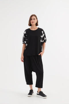 Tirelli Puff Sleeve Combi Tee Black Spot Print - Blue Water Clothing