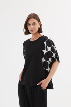 Tirelli Puff Sleeve Combi Tee Black Spot Print - Blue Water Clothing