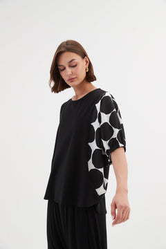 Tirelli Puff Sleeve Combi Tee Black Spot Print - Blue Water Clothing