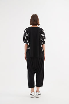 Tirelli Puff Sleeve Combi Tee Black Spot Print - Blue Water Clothing