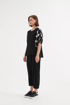 Tirelli Puff Sleeve Combi Tee Black Spot Print - Blue Water Clothing
