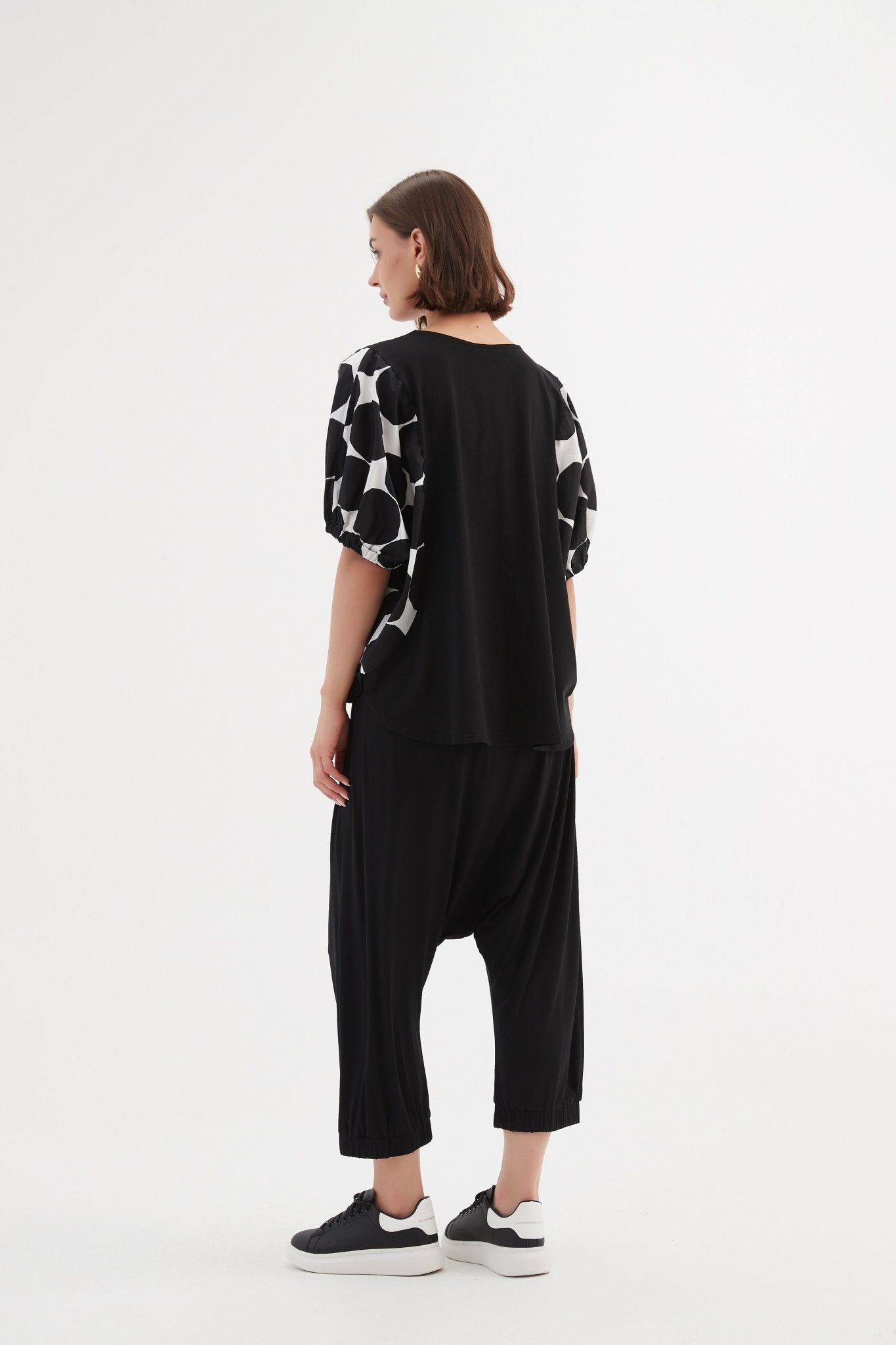 Tirelli Puff Sleeve Combi Tee Black Spot Print - Blue Water Clothing