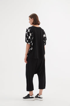 Tirelli Puff Sleeve Combi Tee Black Spot Print - Blue Water Clothing