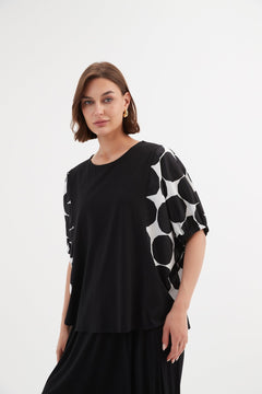 Tirelli Puff Sleeve Combi Tee Black Spot Print - Blue Water Clothing