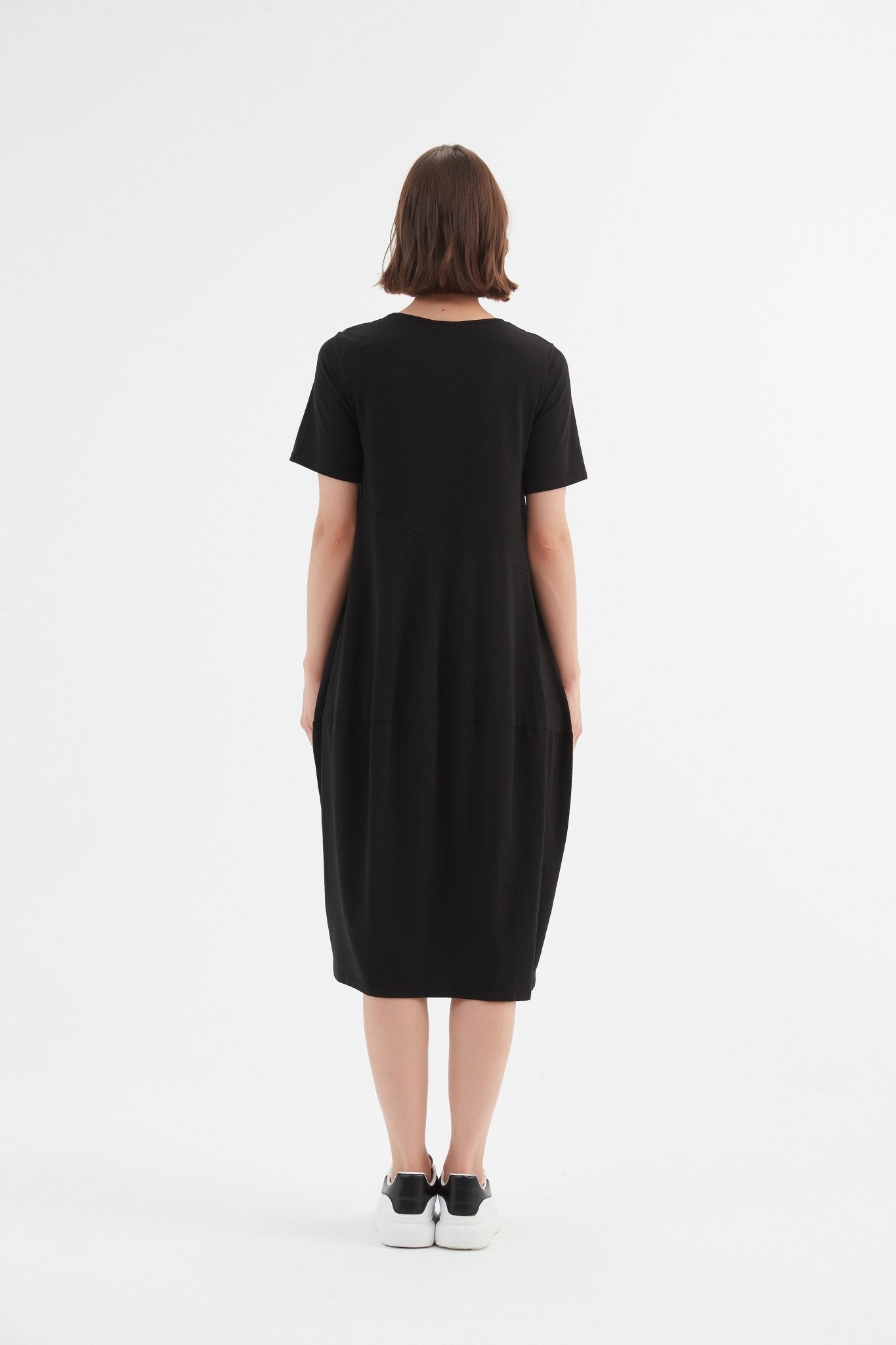 Tirelli Short Sleeve Diagonal Seam Dress Black - Blue Water Clothing