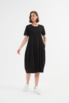 Tirelli Short Sleeve Diagonal Seam Dress Black - Blue Water Clothing