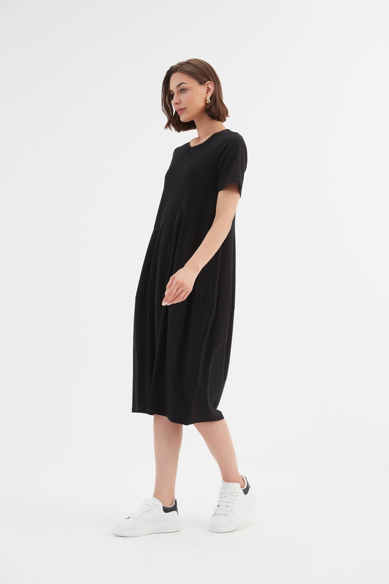 Tirelli Short Sleeve Diagonal Seam Dress Black - Blue Water Clothing