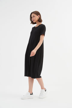 Tirelli Short Sleeve Diagonal Seam Dress Black - Blue Water Clothing