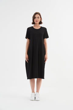 Tirelli Short Sleeve Diagonal Seam Dress Black - Blue Water Clothing