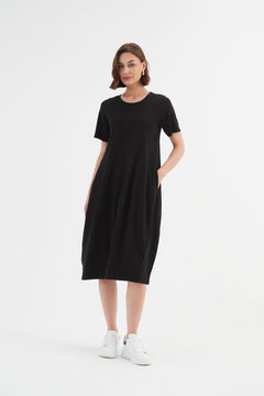 Tirelli Short Sleeve Diagonal Seam Dress Black - Blue Water Clothing