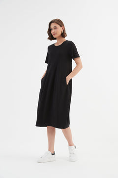 Tirelli Short Sleeve Diagonal Seam Dress Black - Blue Water Clothing