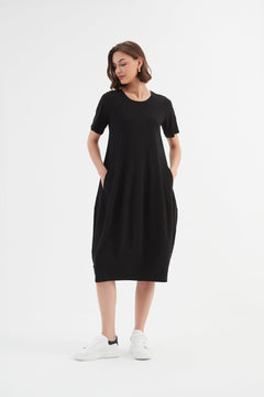 Tirelli Short Sleeve Diagonal Seam Dress Black - Blue Water Clothing