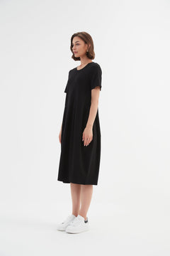 Tirelli Short Sleeve Diagonal Seam Dress Black - Blue Water Clothing
