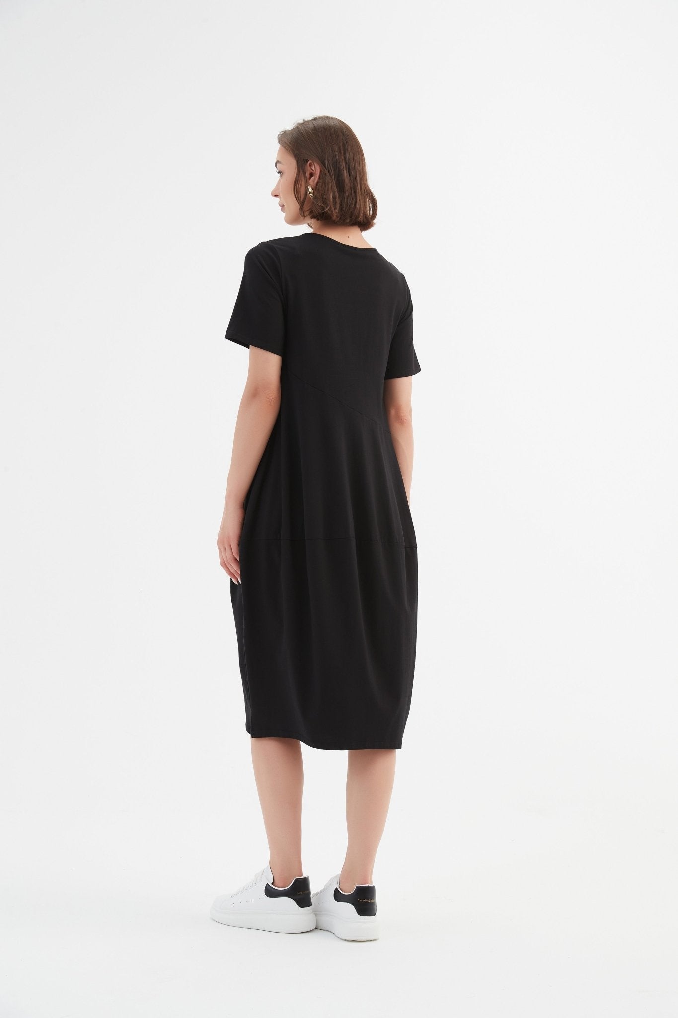 Tirelli Short Sleeve Diagonal Seam Dress Black - Blue Water Clothing