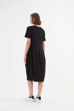 Tirelli Short Sleeve Diagonal Seam Dress Black - Blue Water Clothing