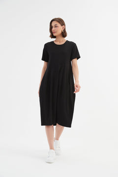 Tirelli Short Sleeve Diagonal Seam Dress Black - Blue Water Clothing