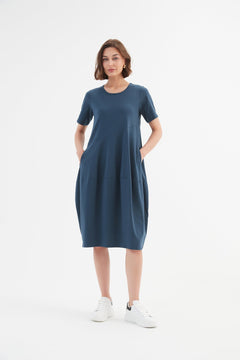 TirelliTirelli Short Sleeve Diagonal Seam Dress Deep TealClothingDeep Teal - Blue Water Clothing