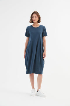 TirelliTirelli Short Sleeve Diagonal Seam Dress Deep TealClothingDeep Teal - Blue Water Clothing