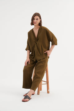 TirelliTirelli Twist Front Top 100% Linen Dark MossClothingDark Moss - Blue Water Clothing