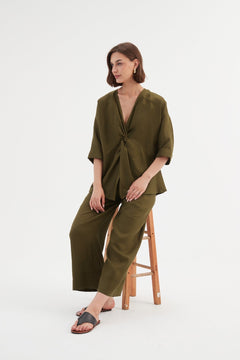TirelliTirelli Twist Front Top 100% Linen Dark MossClothingDark Moss - Blue Water Clothing