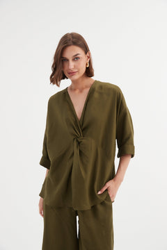 TirelliTirelli Twist Front Top 100% Linen Dark MossClothingDark Moss - Blue Water Clothing