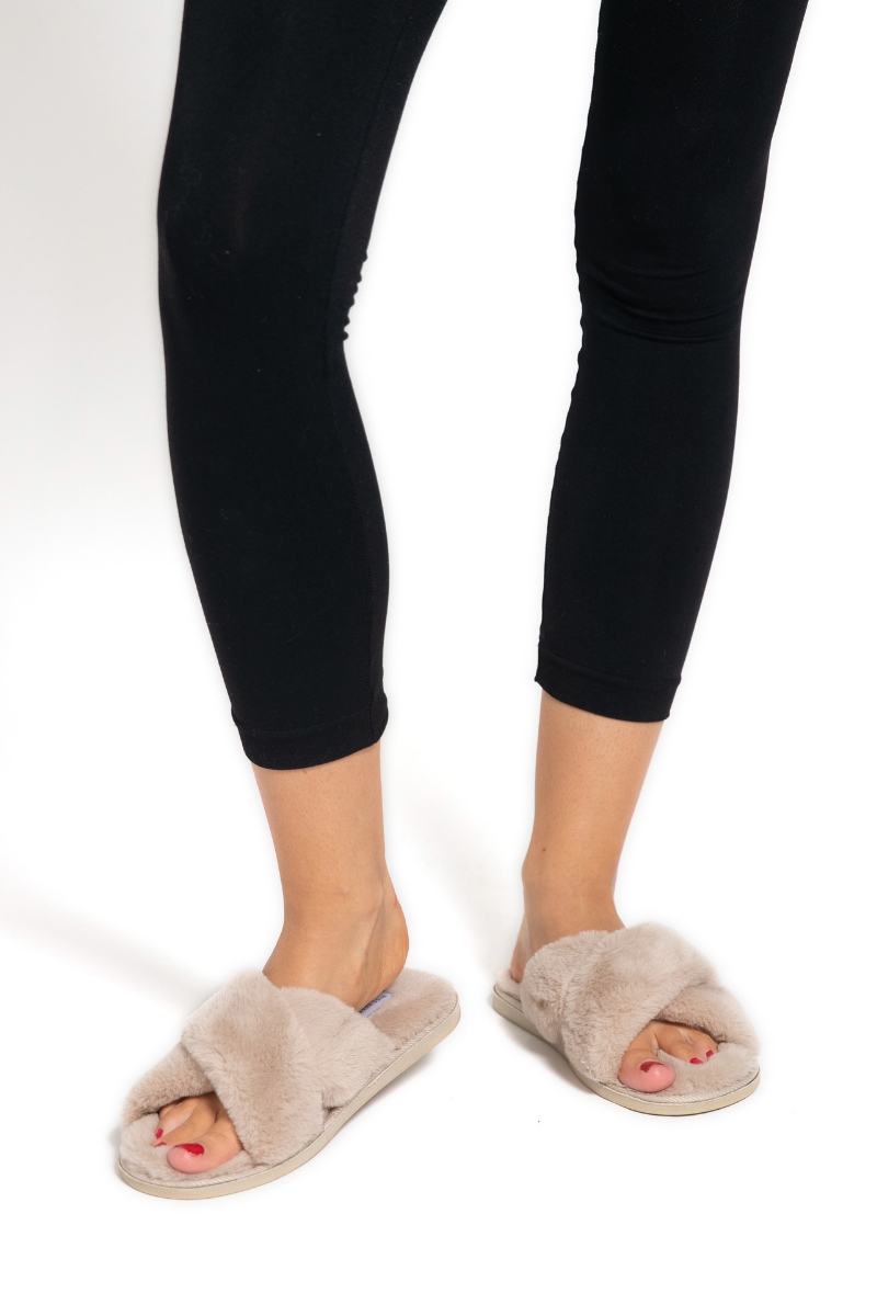 Faux Fur Cross Over Slippers