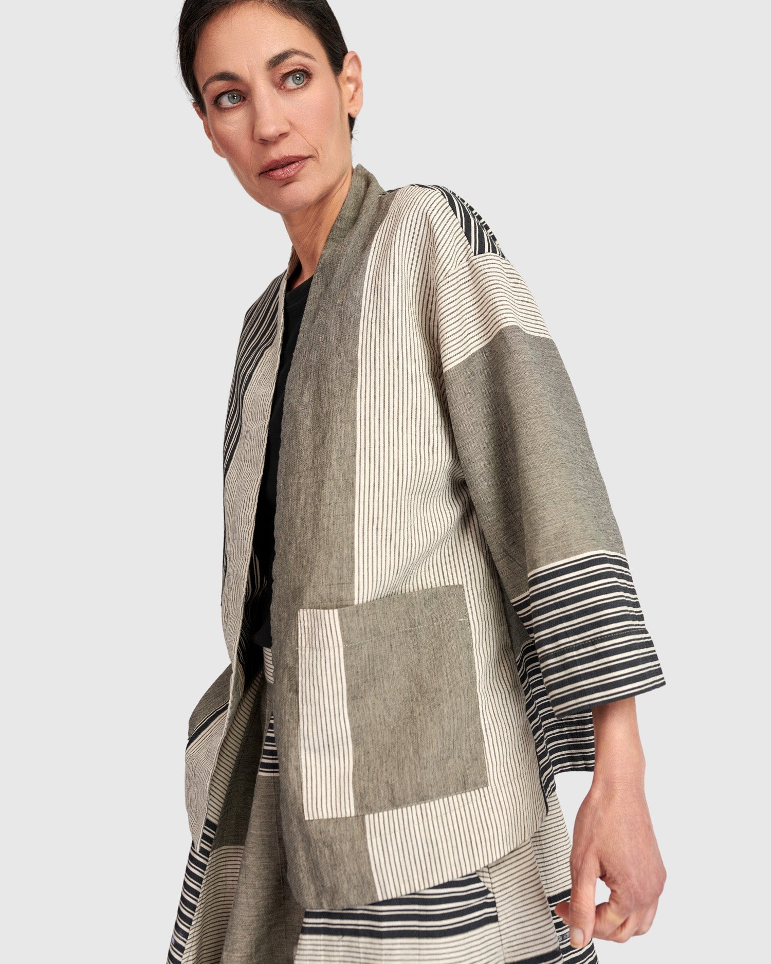 UrbanUrban Stripe Linen Mix JacketCoats & JacketsStone - Blue Water Clothing