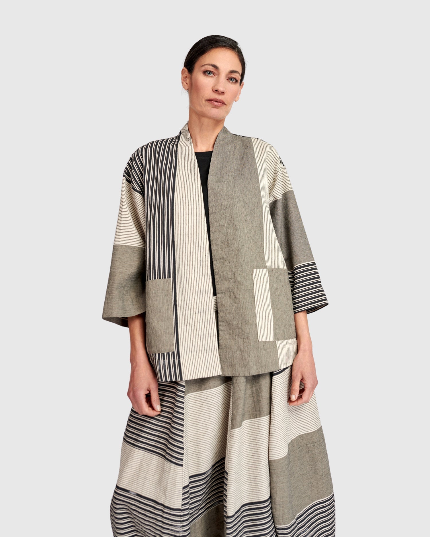 UrbanUrban Stripe Linen Mix JacketCoats & JacketsStone - Blue Water Clothing