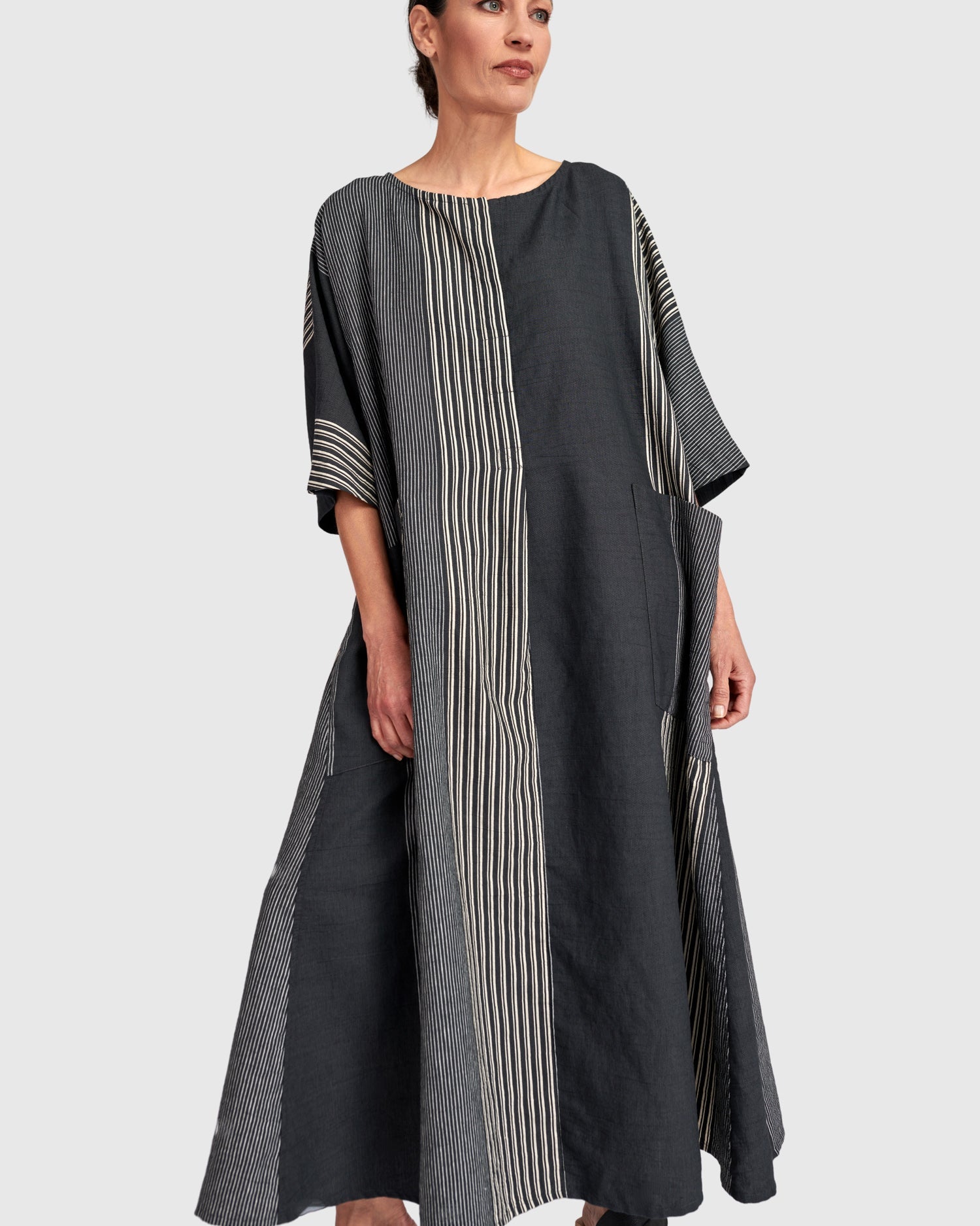 UrbanUrban Stripe Linen Mix Long DressDressesStone - Blue Water Clothing