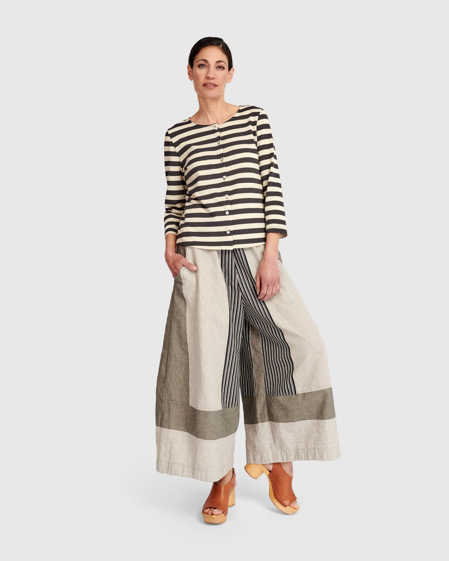 UrbanUrban Stripe Linen Mix TrouserBottomsStone - Blue Water Clothing