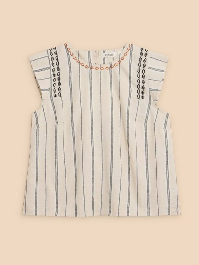 White Stuff Carla Stripe Linen Blend Top - Blue Water Clothing