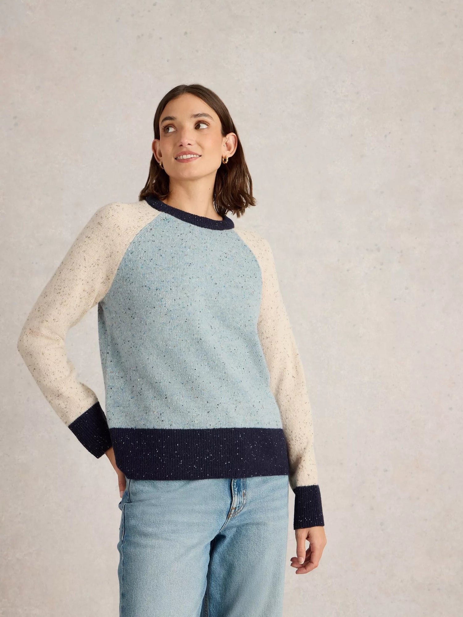 White Stuff Colourblock Nep Jumper - Blue Water Clothing