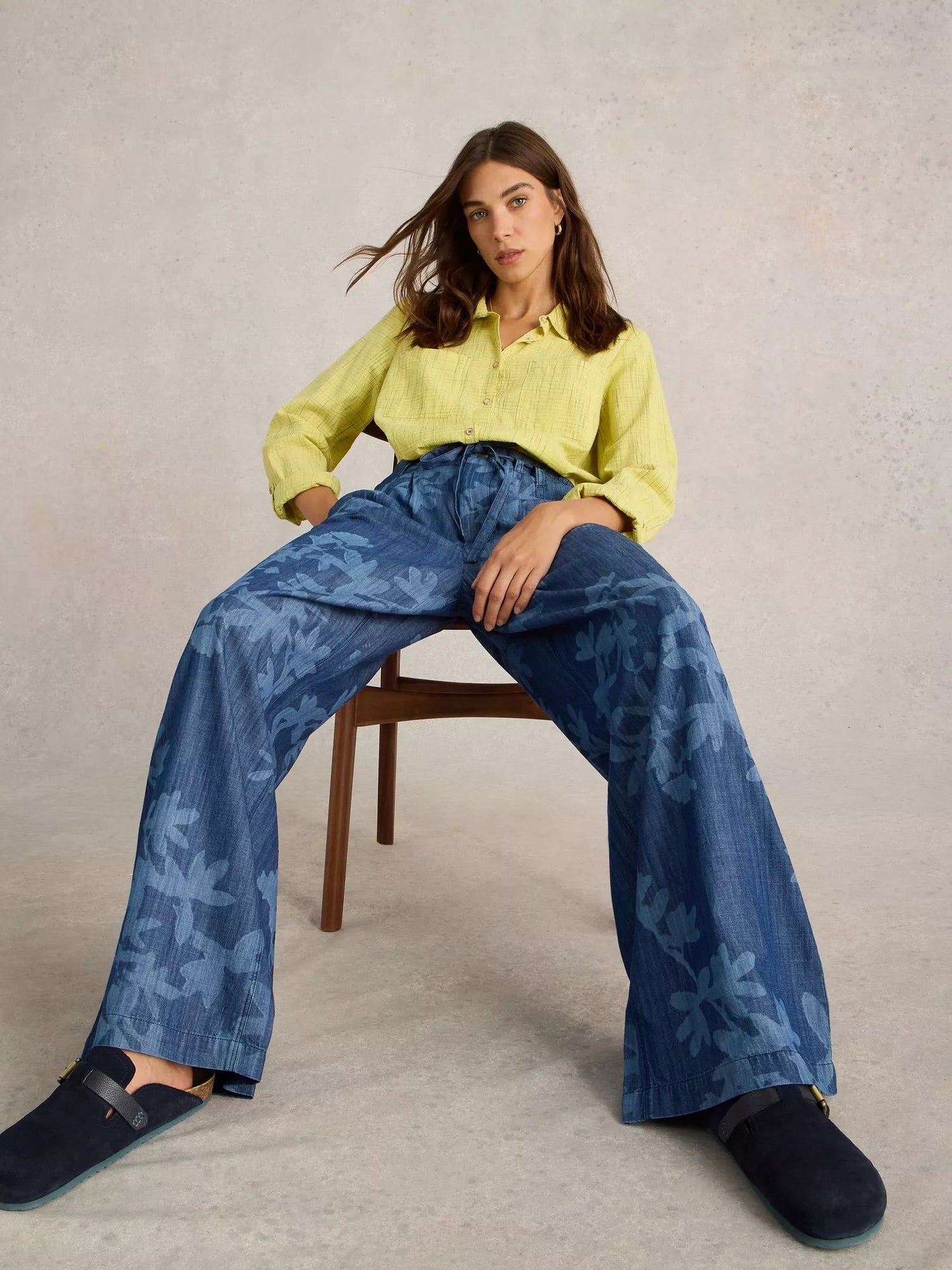 White Stuff Farah Denim Wide Leg Trouser - Blue Water Clothing