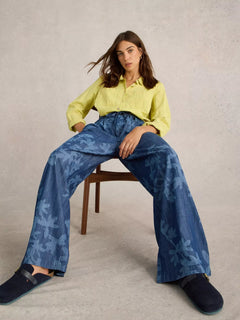 White Stuff Farah Denim Wide Leg Trouser - Blue Water Clothing