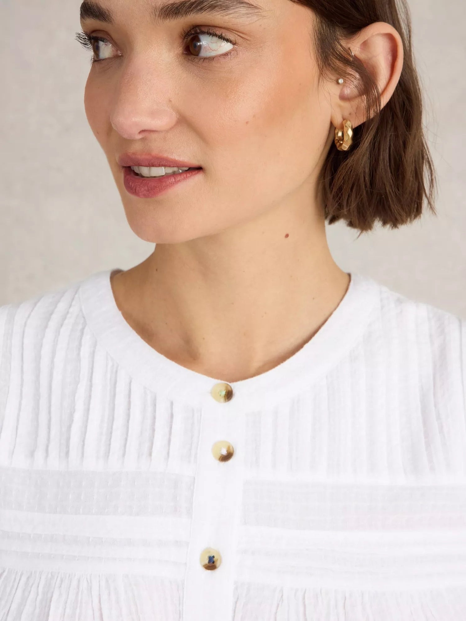 White Stuff Isla Mix Top Brill White - Blue Water Clothing