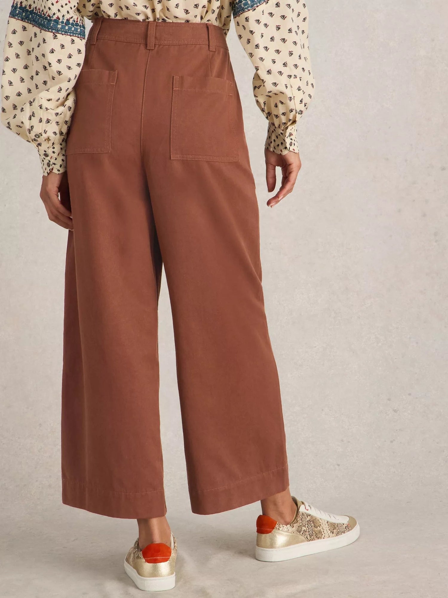 White StuffWhite Stuff Romy Wide Leg Cropped TrouserClothingDARK TAN - Blue Water Clothing