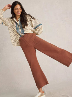 White StuffWhite Stuff Romy Wide Leg Cropped TrouserClothingDARK TAN - Blue Water Clothing