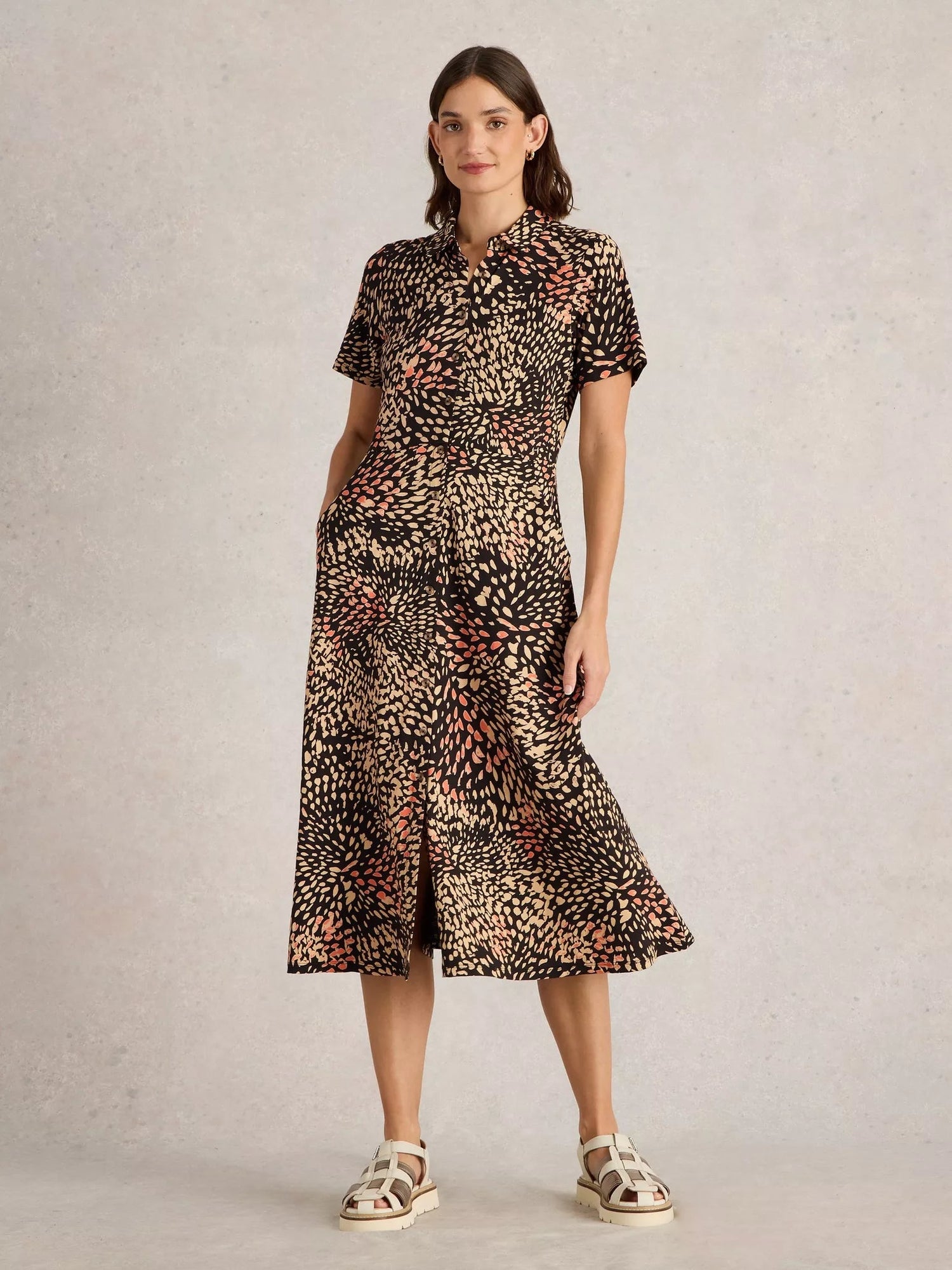 White Stuff Rua Jersey Shirt Dress Midi - Blue Water Clothing
