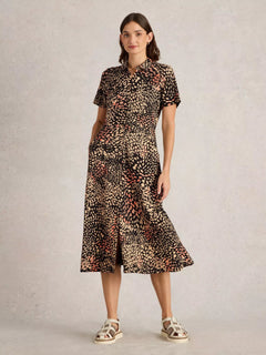 White Stuff Rua Jersey Shirt Dress Midi - Blue Water Clothing
