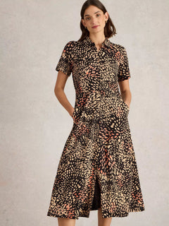 White Stuff Rua Jersey Shirt Dress Midi - Blue Water Clothing