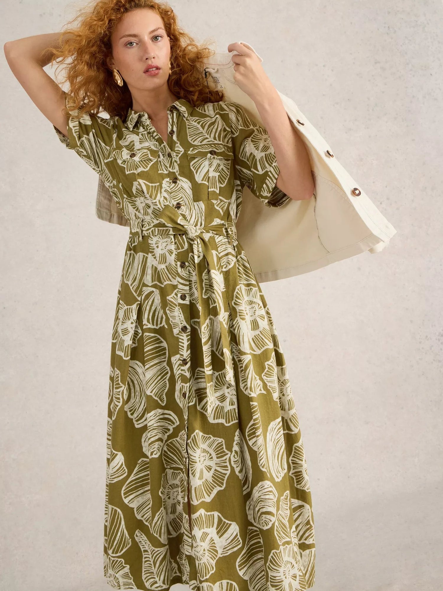 White Stuff Tiff Linen Blend Shirt Dress - Blue Water Clothing