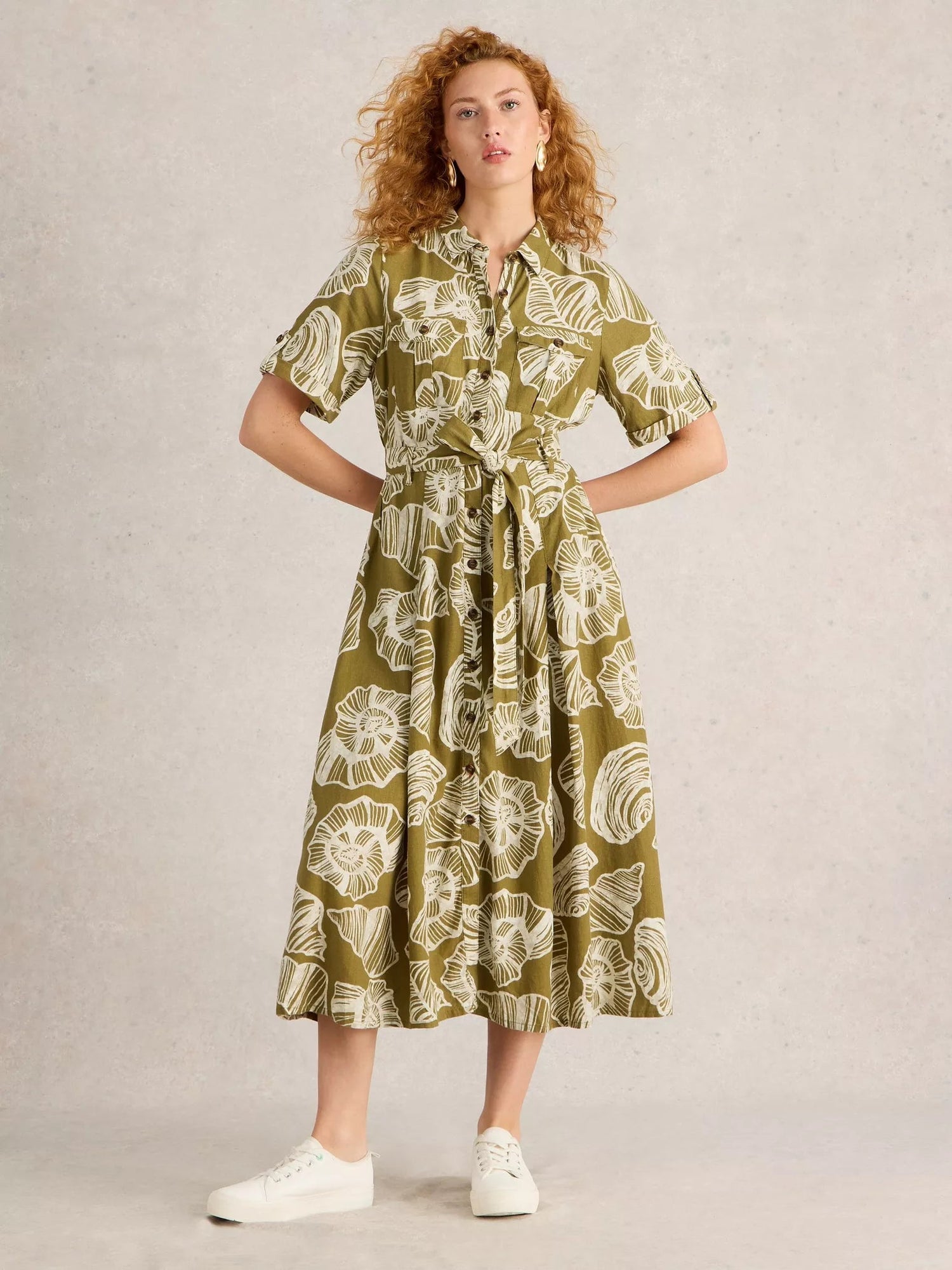 White Stuff Tiff Linen Blend Shirt Dress - Blue Water Clothing