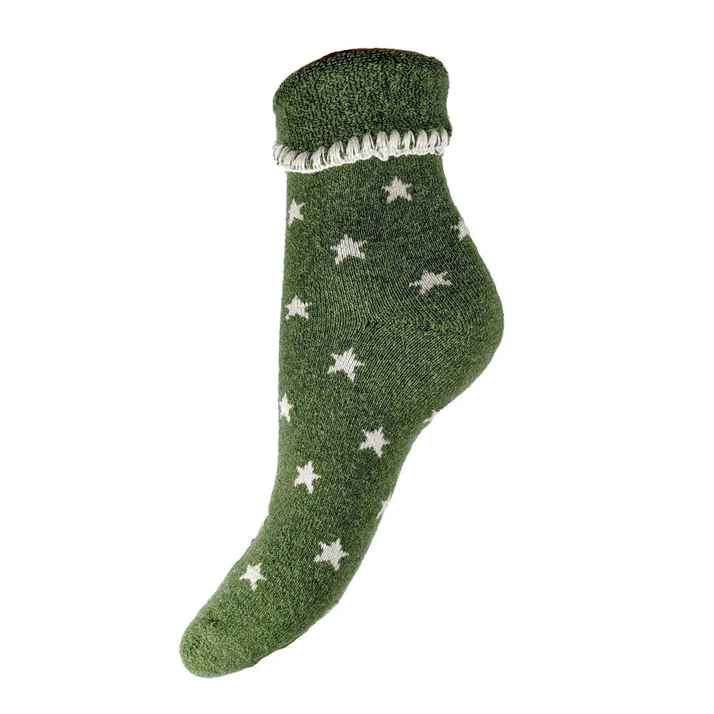 Gemjar Green Cuff Socks with Cream Stars