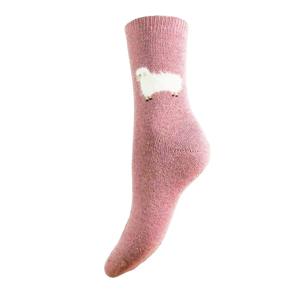Gemjar Thick pink socks with cream fluffy sheep