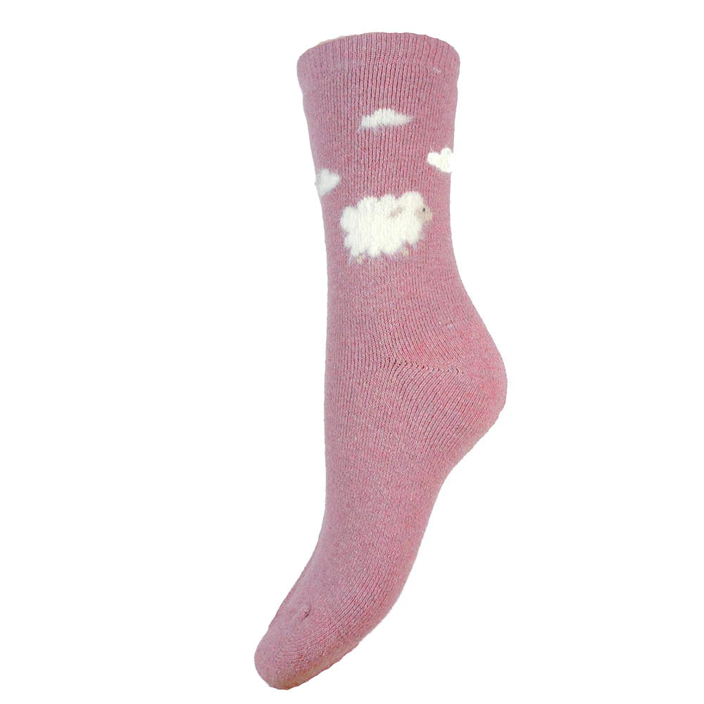 Gemjar Pink fluffy sheep and clouds wool blend socks