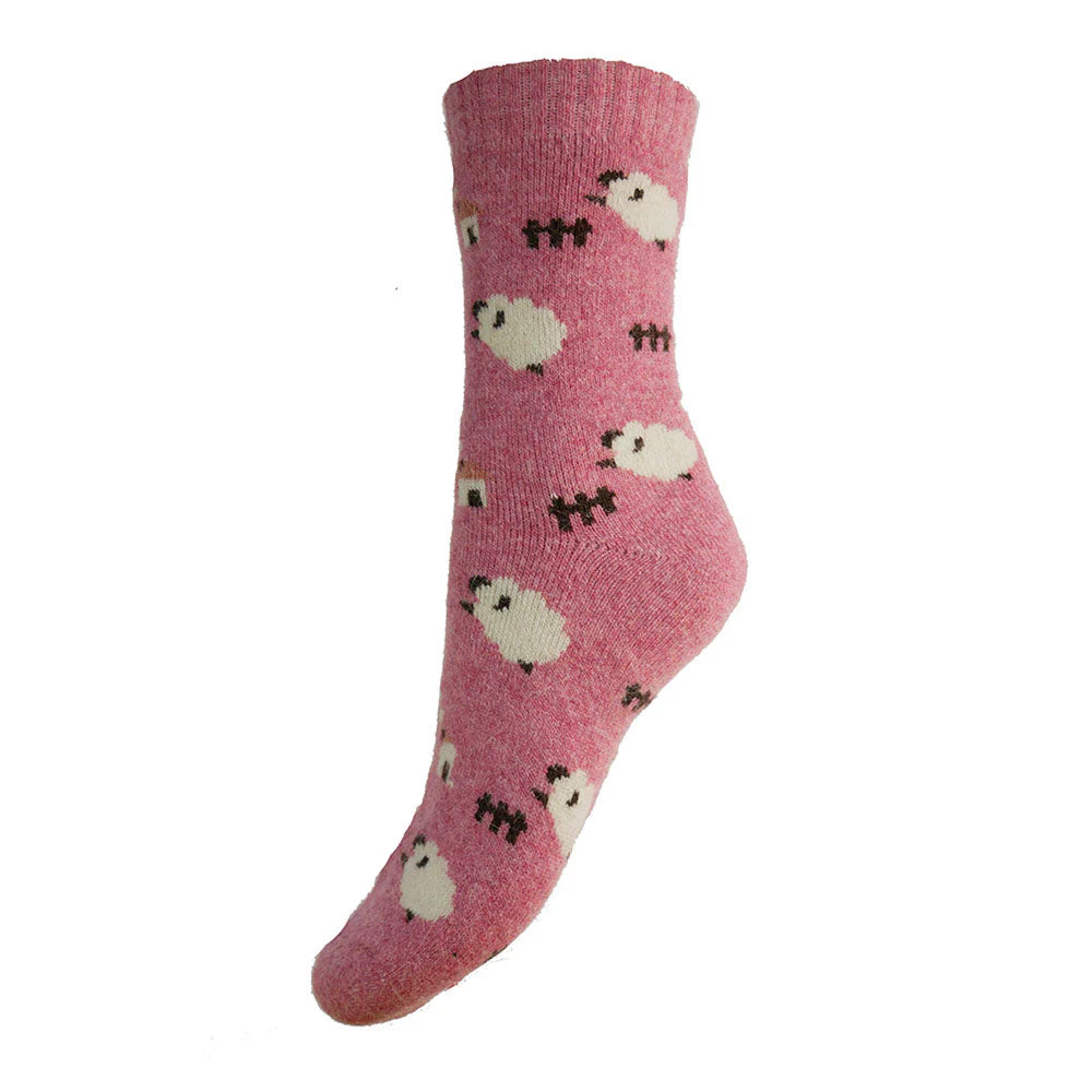 Gemjar Pink Wool Blend Socks with Sheep