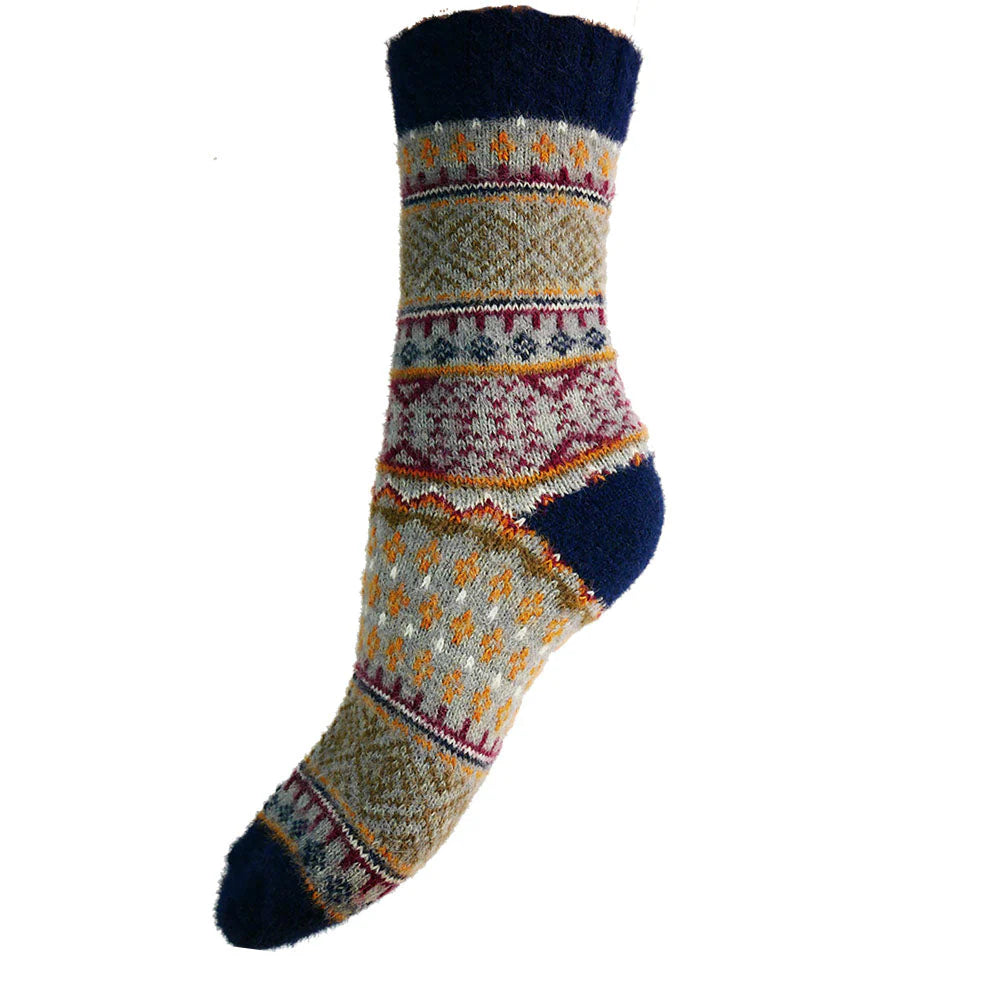 Gemjar Blue, grey and burgundy Scandi patterned soft Wool Blend socks