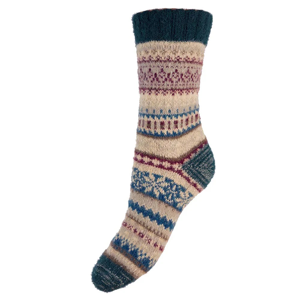 Gemjar Fawn, green and burgundy Scandi patterned soft Wool Blend socks