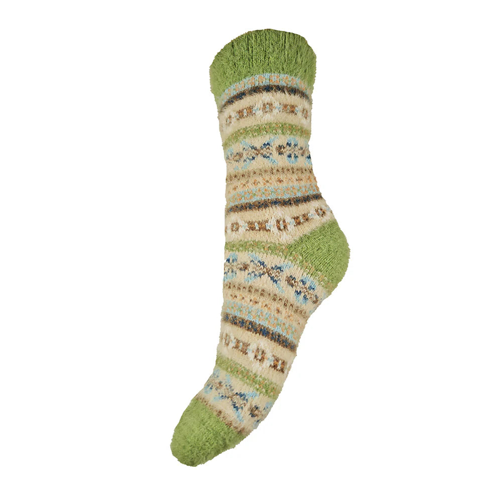 Gemjar Blue, green and pink tone fairisle wool blend socks size 4-7